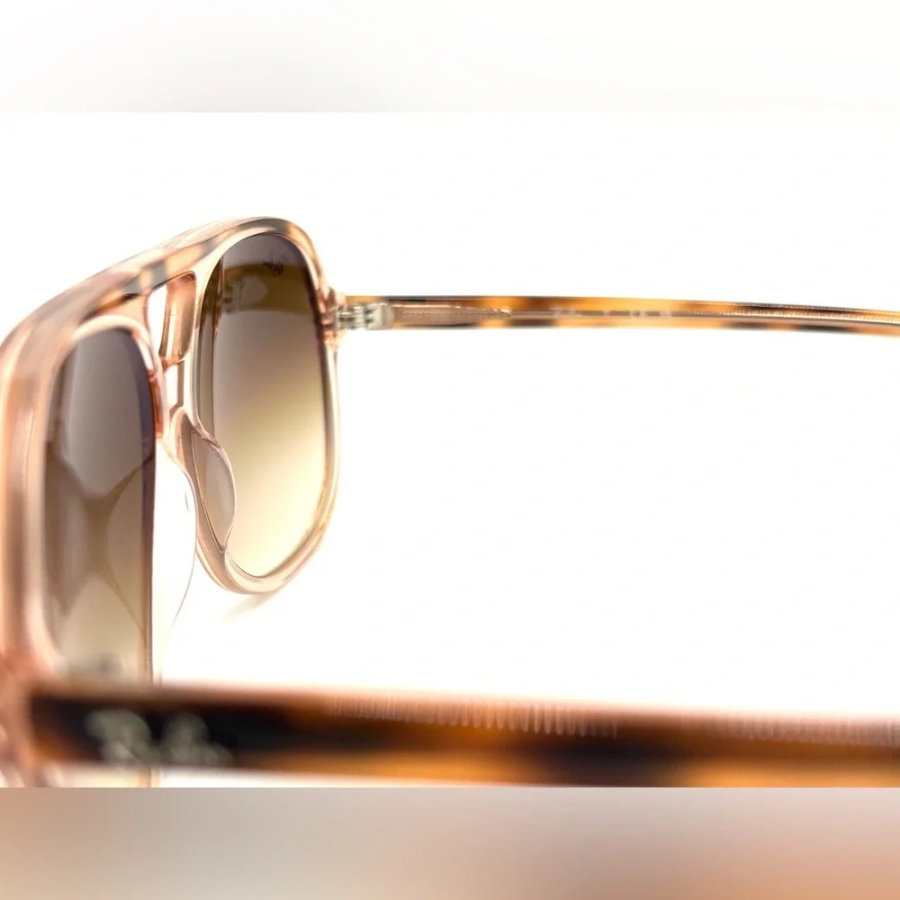 Ray-Ban Transparent Pink Frame Tortoise Temples Gradient Brown Lenses Sunglasses